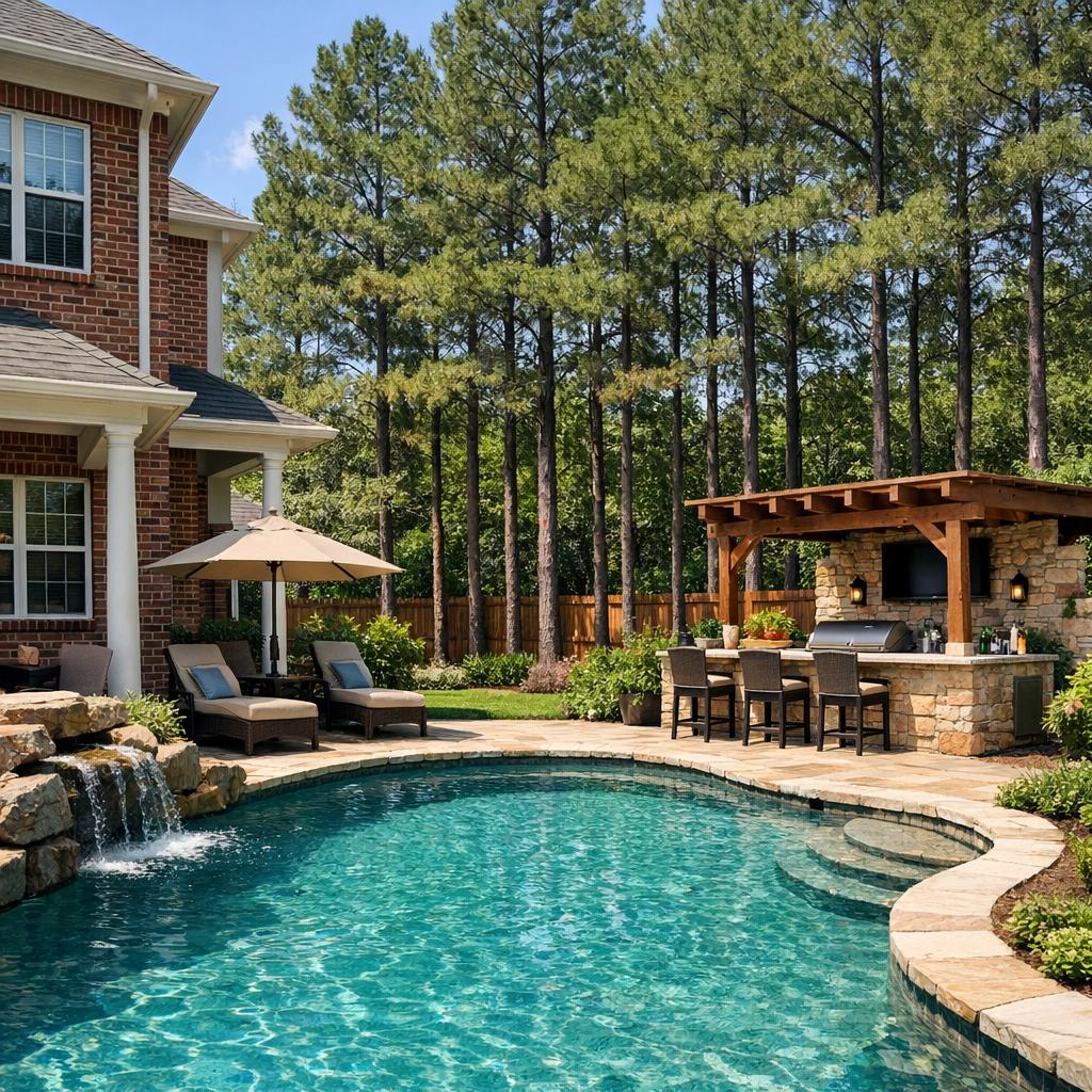 Backyard of home with home insurance in Conroe, TX